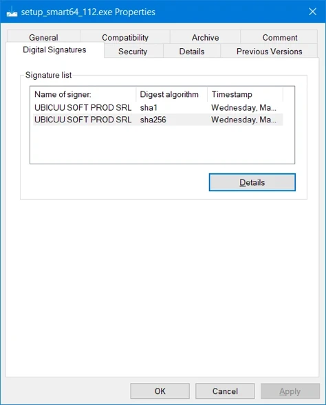 Semnatură digitală fişier instalare tip EXE
